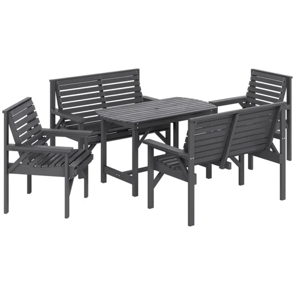 Outsunny 5 Piece Wooden Garden Dining Set - Grey - Image 3