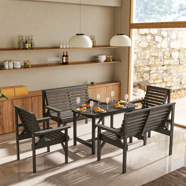 Outsunny 5 Piece Wooden Garden Dining Set - Grey - Image 5