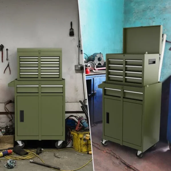 Pro-Tect Metal High Capacity Tool Storage Cabinet with Lockable Wheels - Dark Green - Image 3