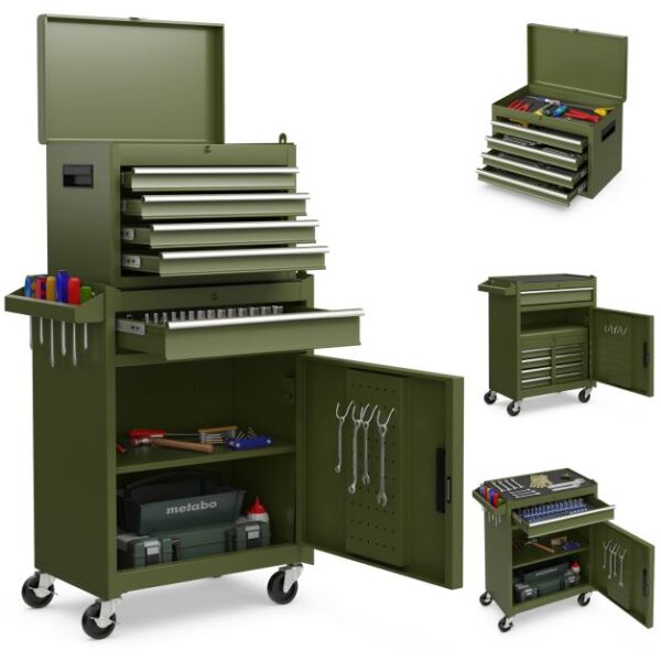 Pro-Tect Metal High Capacity Tool Storage Cabinet with Lockable Wheels - Dark Green - Image 5