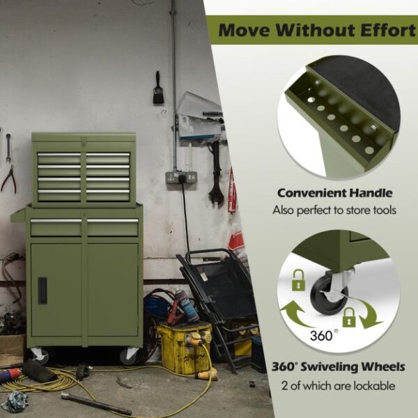 Pro-Tect Metal High Capacity Tool Storage Cabinet with Lockable Wheels - Dark Green - Image 6
