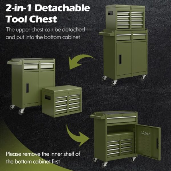 Pro-Tect Metal High Capacity Tool Storage Cabinet with Lockable Wheels - Dark Green - Image 7