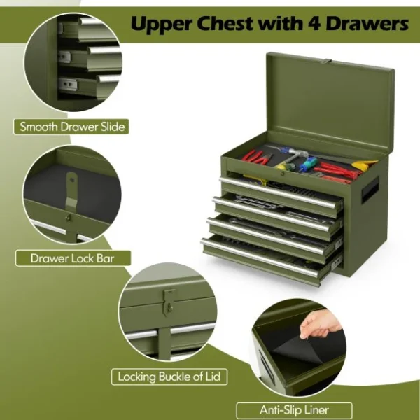 Pro-Tect Metal High Capacity Tool Storage Cabinet with Lockable Wheels - Dark Green - Image 8