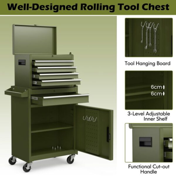 Pro-Tect Metal High Capacity Tool Storage Cabinet with Lockable Wheels - Dark Green - Image 9