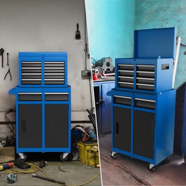 Pro-Tect Metal High Capacity Tool Storage Cabinet with Lockable Wheels - Blue - Image 2