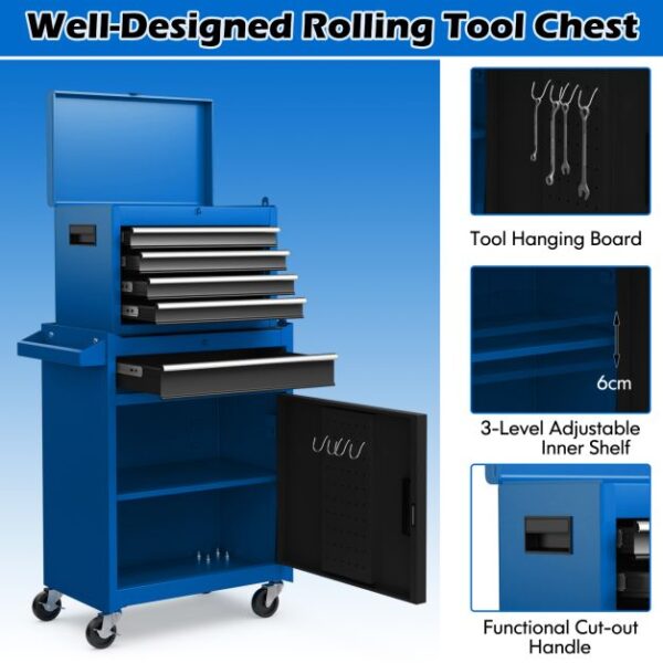 Pro-Tect Metal High Capacity Tool Storage Cabinet with Lockable Wheels - Blue - Image 10