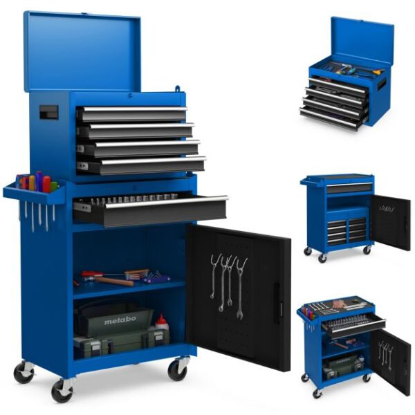 Pro-Tect Metal High Capacity Tool Storage Cabinet with Lockable Wheels - Blue - Image 5