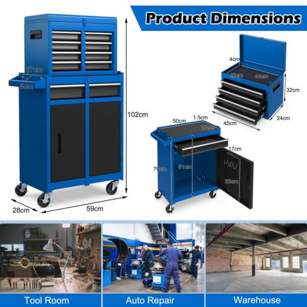 Pro-Tect Metal High Capacity Tool Storage Cabinet with Lockable Wheels - Blue - Image 6