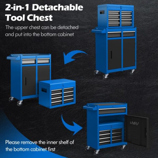 Pro-Tect Metal High Capacity Tool Storage Cabinet with Lockable Wheels - Blue - Image 8