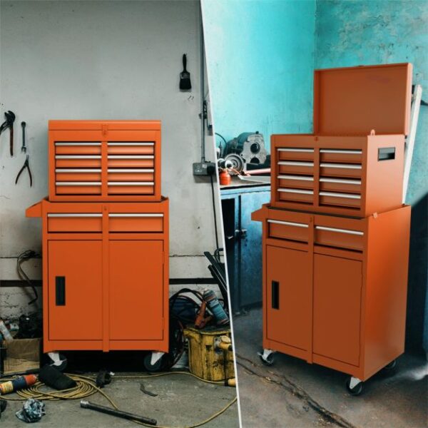 Pro-Tect Metal High Capacity Tool Storage Cabinet with Lockable Wheels - Orange - Image 3