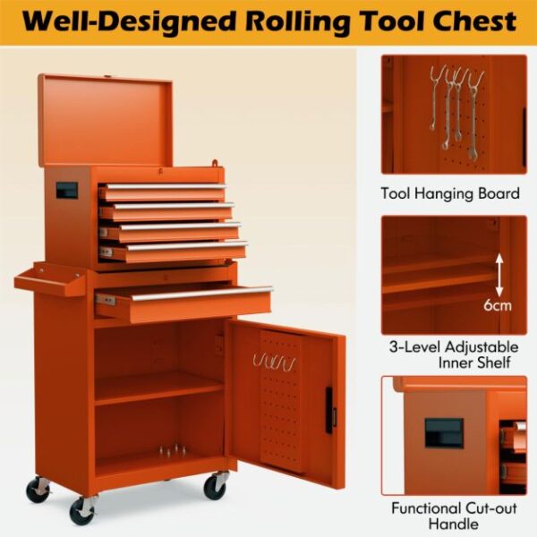 Pro-Tect Metal High Capacity Tool Storage Cabinet with Lockable Wheels - Orange - Image 10