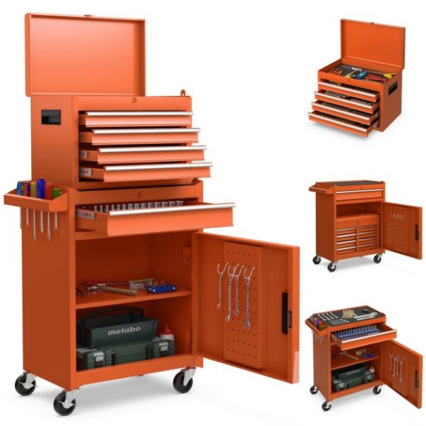 Pro-Tect Metal High Capacity Tool Storage Cabinet with Lockable Wheels - Orange - Image 5