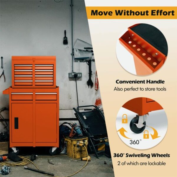 Pro-Tect Metal High Capacity Tool Storage Cabinet with Lockable Wheels - Orange - Image 7