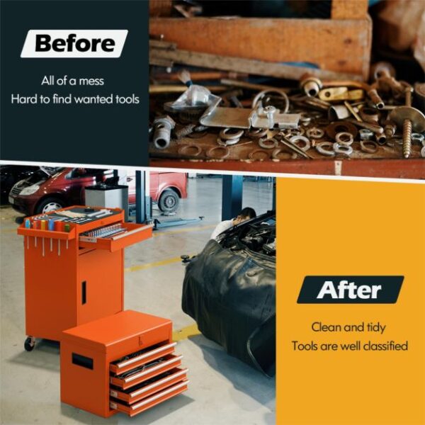 Pro-Tect Metal High Capacity Tool Storage Cabinet with Lockable Wheels - Orange - Image 9