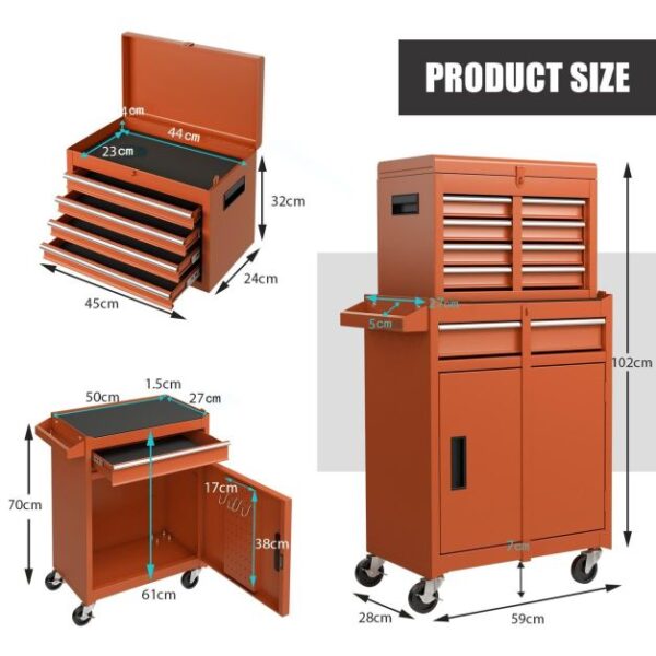 Pro-Tect Metal High Capacity Tool Storage Cabinet with Lockable Wheels - Orange - Image 2
