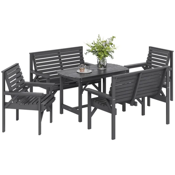 Outsunny 5 Piece Wooden Garden Dining Set - Grey - Image 7