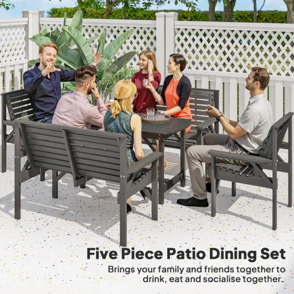 Outsunny 5 Piece Wooden Garden Dining Set - Grey - Image 8