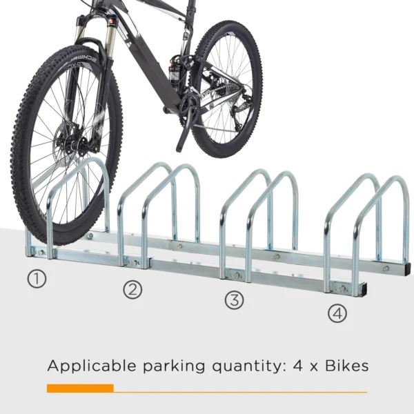 HOMCOM Metal Bicycle Parking Rack - Silver (4 bicyles) - Image 7