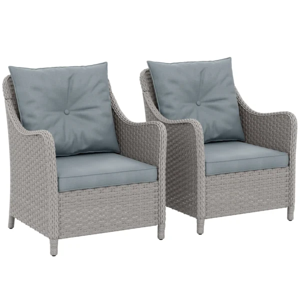 Outsunny Set of 2 Rattan Garden Chairs - Light Grey - Image 10