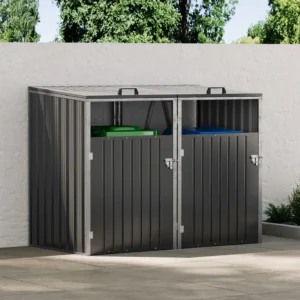 Living and Home Double Metal Bin Store - Charcoal Black