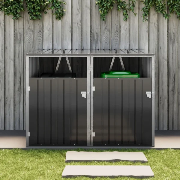 Living and Home Double Metal Bin Store - Charcoal Black - Image 7