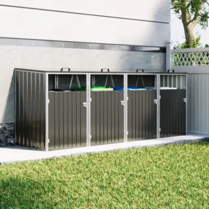 Living and Home Quadruple Metal Bin Store - Charcoal Black