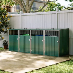 Living and Home Quadruple Metal Bin Store - Green