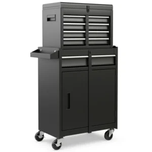 Pro-Tect Metal High Capacity Tool Storage Cabinet with Lockable Wheels - Black