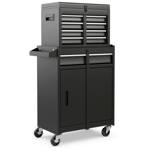 Pro-Tect Metal High Capacity Tool Storage Cabinet with Lockable Wheels - Black