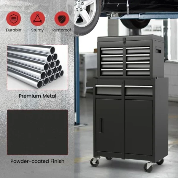 Pro-Tect Metal High Capacity Tool Storage Cabinet with Lockable Wheels - Black - Image 10