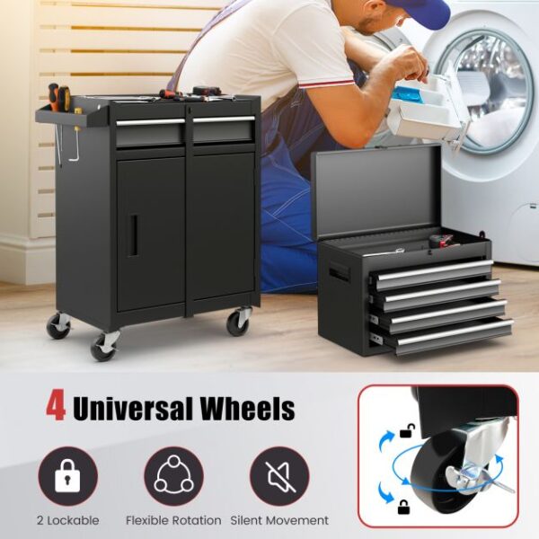 Pro-Tect Metal High Capacity Tool Storage Cabinet with Lockable Wheels - Black - Image 3