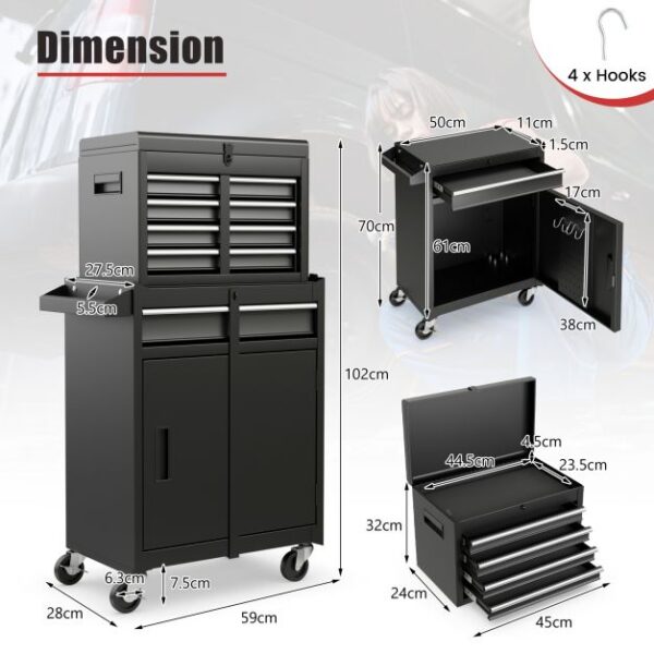 Pro-Tect Metal High Capacity Tool Storage Cabinet with Lockable Wheels - Black - Image 4