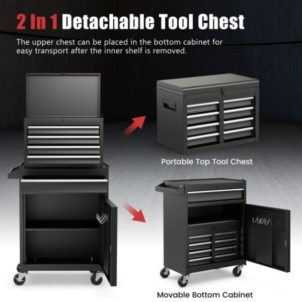 Pro-Tect Metal High Capacity Tool Storage Cabinet with Lockable Wheels - Black - Image 7