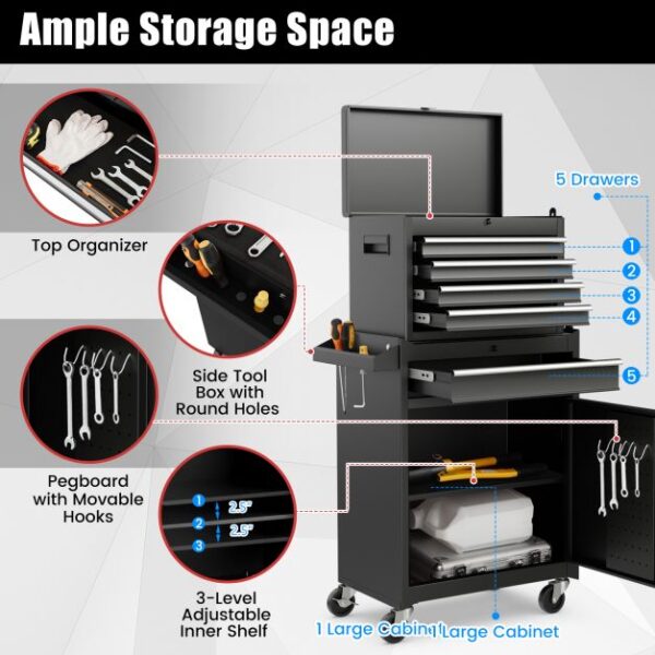 Pro-Tect Metal High Capacity Tool Storage Cabinet with Lockable Wheels - Black - Image 8