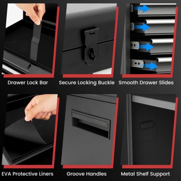 Pro-Tect Metal High Capacity Tool Storage Cabinet with Lockable Wheels - Black - Image 9