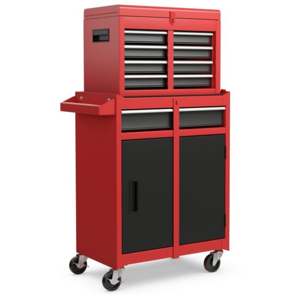 Pro-Tect Metal High Capacity Tool Storage Cabinet with Lockable Wheels - Red