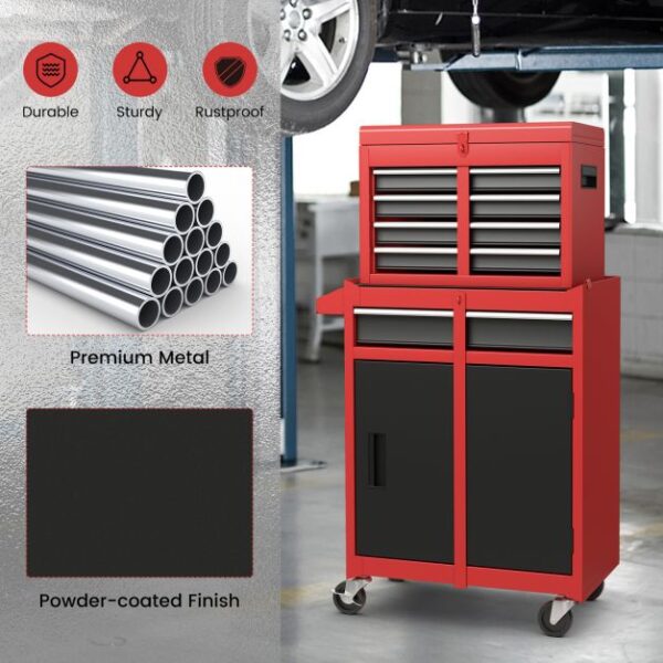 Pro-Tect Metal High Capacity Tool Storage Cabinet with Lockable Wheels - Red - Image 10