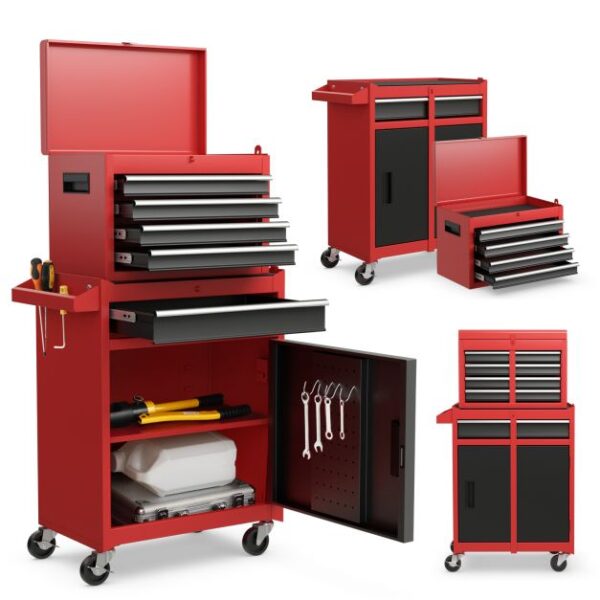 Pro-Tect Metal High Capacity Tool Storage Cabinet with Lockable Wheels - Red - Image 5