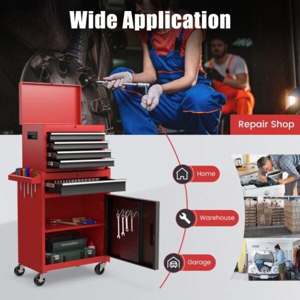 Pro-Tect Metal High Capacity Tool Storage Cabinet with Lockable Wheels - Red - Image 6
