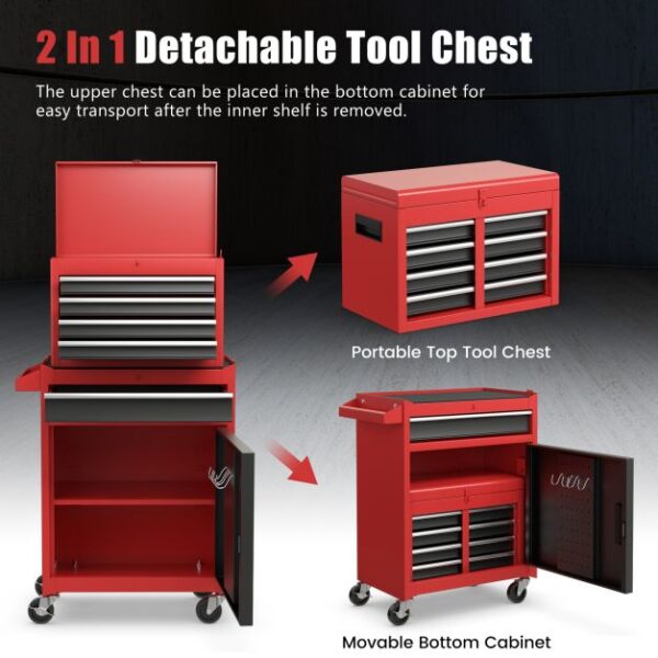 Pro-Tect Metal High Capacity Tool Storage Cabinet with Lockable Wheels - Red - Image 7
