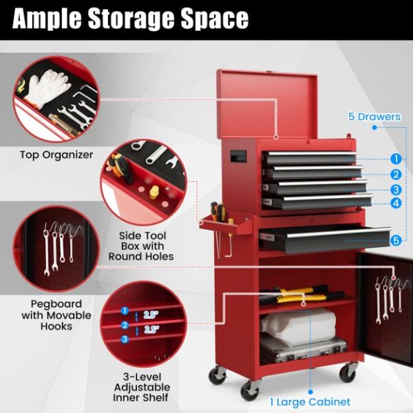 Pro-Tect Metal High Capacity Tool Storage Cabinet with Lockable Wheels - Red - Image 8