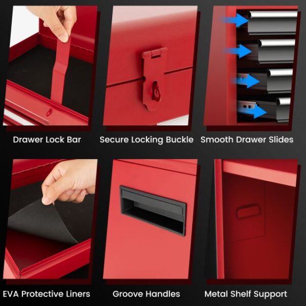 Pro-Tect Metal High Capacity Tool Storage Cabinet with Lockable Wheels - Red - Image 9