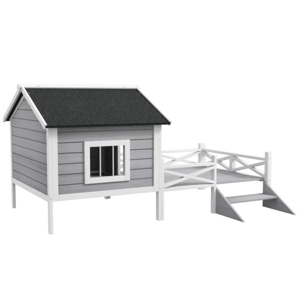 Outsunny PawHut Small/Medium Timber Dog House with Porch - Grey - Image 9