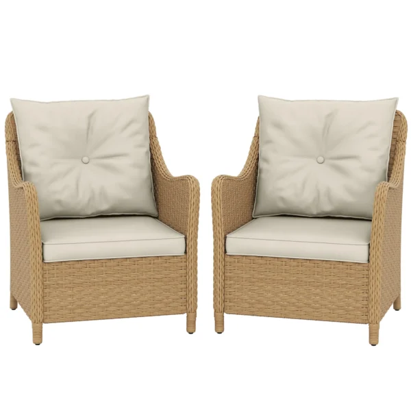 Outsunny Set of 2 Rattan Garden Chairs - Beige - Image 12