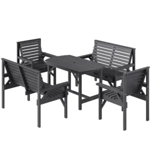 Outsunny 5 Piece Wooden Garden Dining Set - Grey