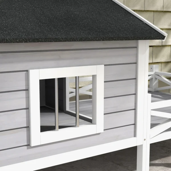 Outsunny PawHut Small/Medium Timber Dog House with Porch - Grey - Image 10
