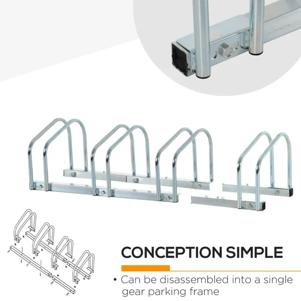 HOMCOM Metal Bicycle Parking Rack - Silver (4 bicyles) - Image 10