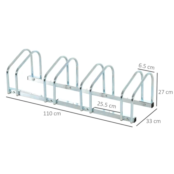HOMCOM Metal Bicycle Parking Rack - Silver (4 bicyles) - Image 3