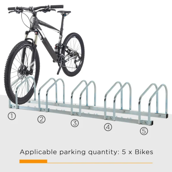 HOMCOM Metal Bicycle Parking Rack - Silver (5 bicyles) - Image 3