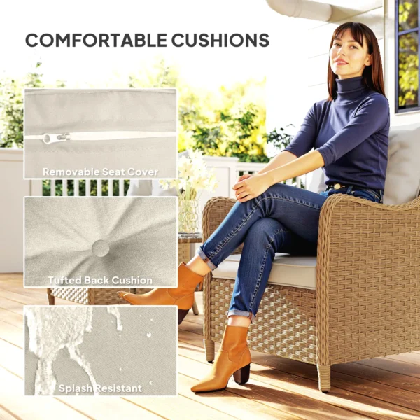 Outsunny Set of 2 Rattan Garden Chairs - Beige - Image 6